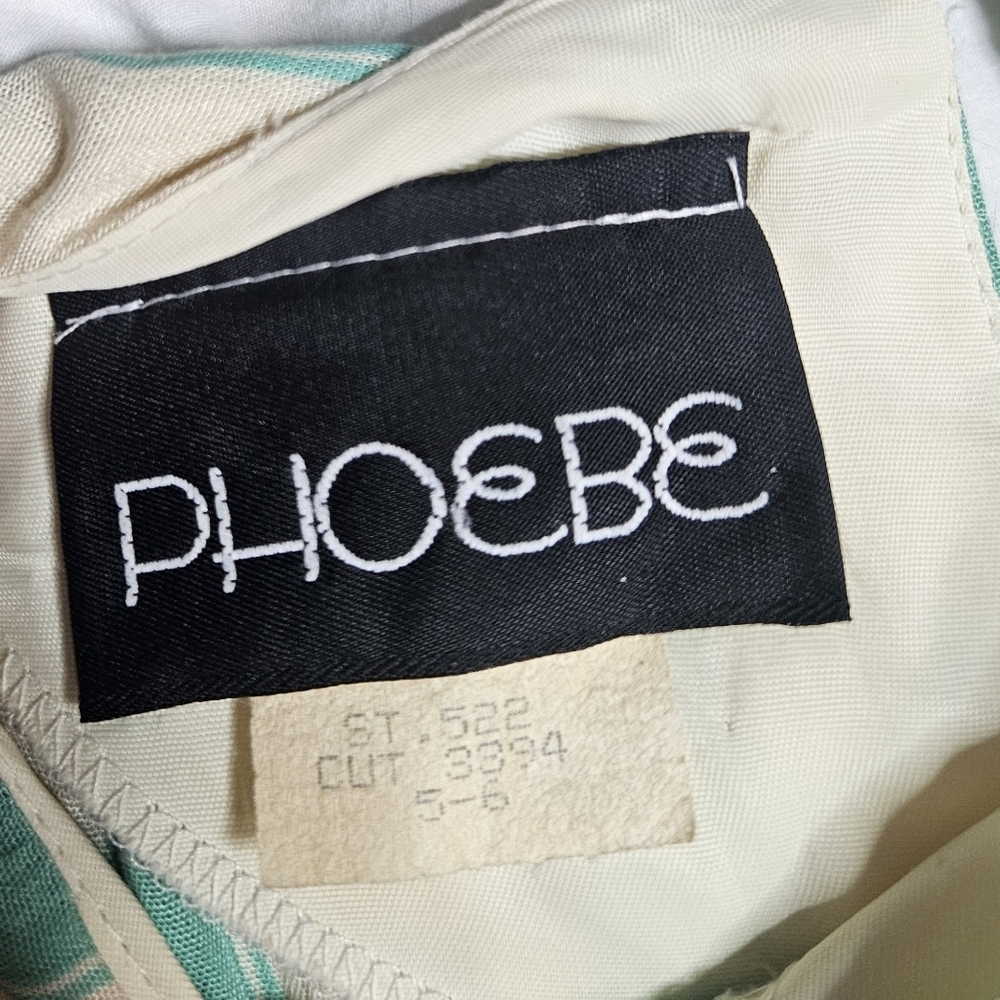 Vintage 80s Phoebe Peplum Midi Dress Aqua Green Ivory Stripe Rayon sz 5-6 - Picture 8 of 9